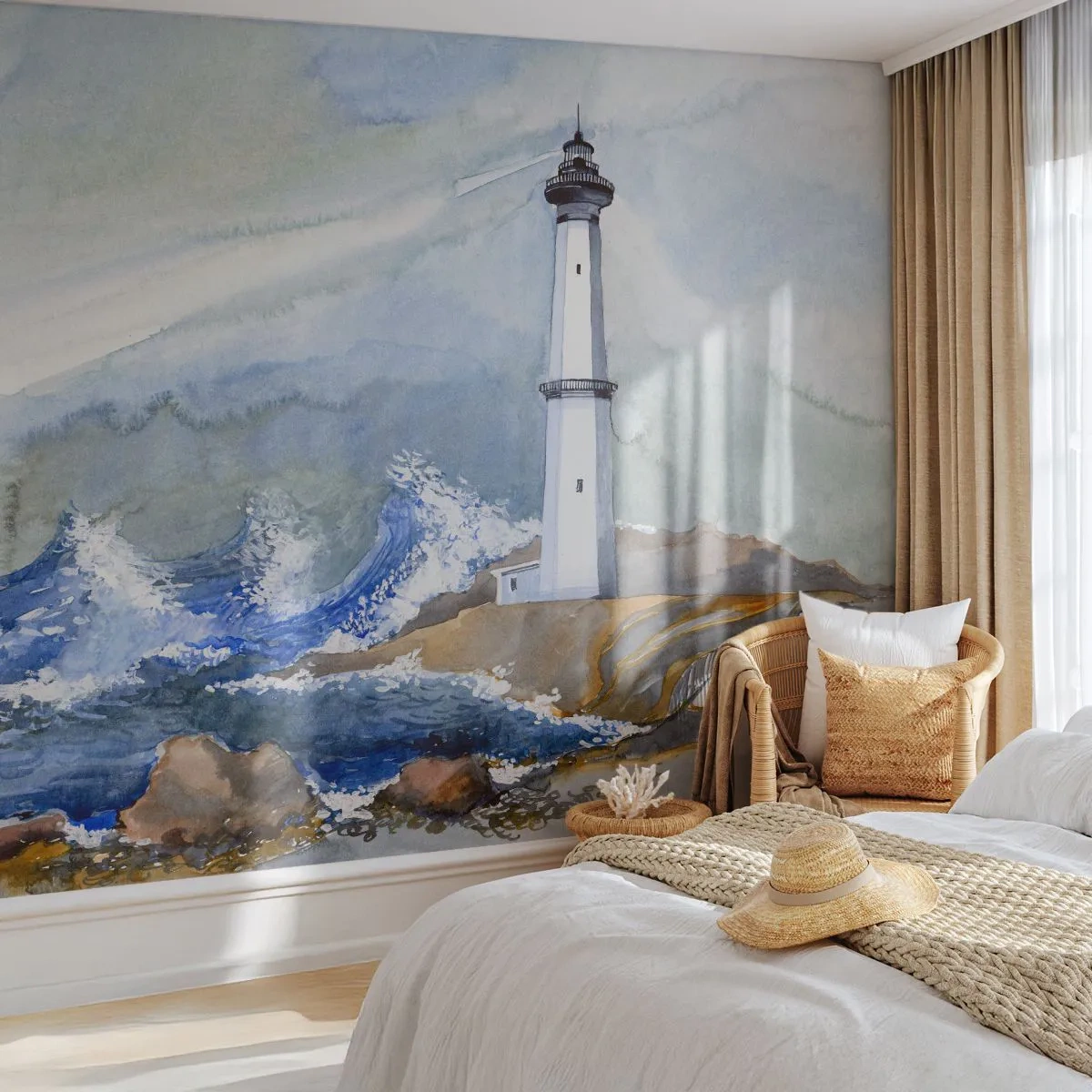 Self-Adhesive Photo Wallpaper Deluxe Sticker - Against Darkness and Storm - Lighthouse, Landscape, Ocean - 300x210 cm