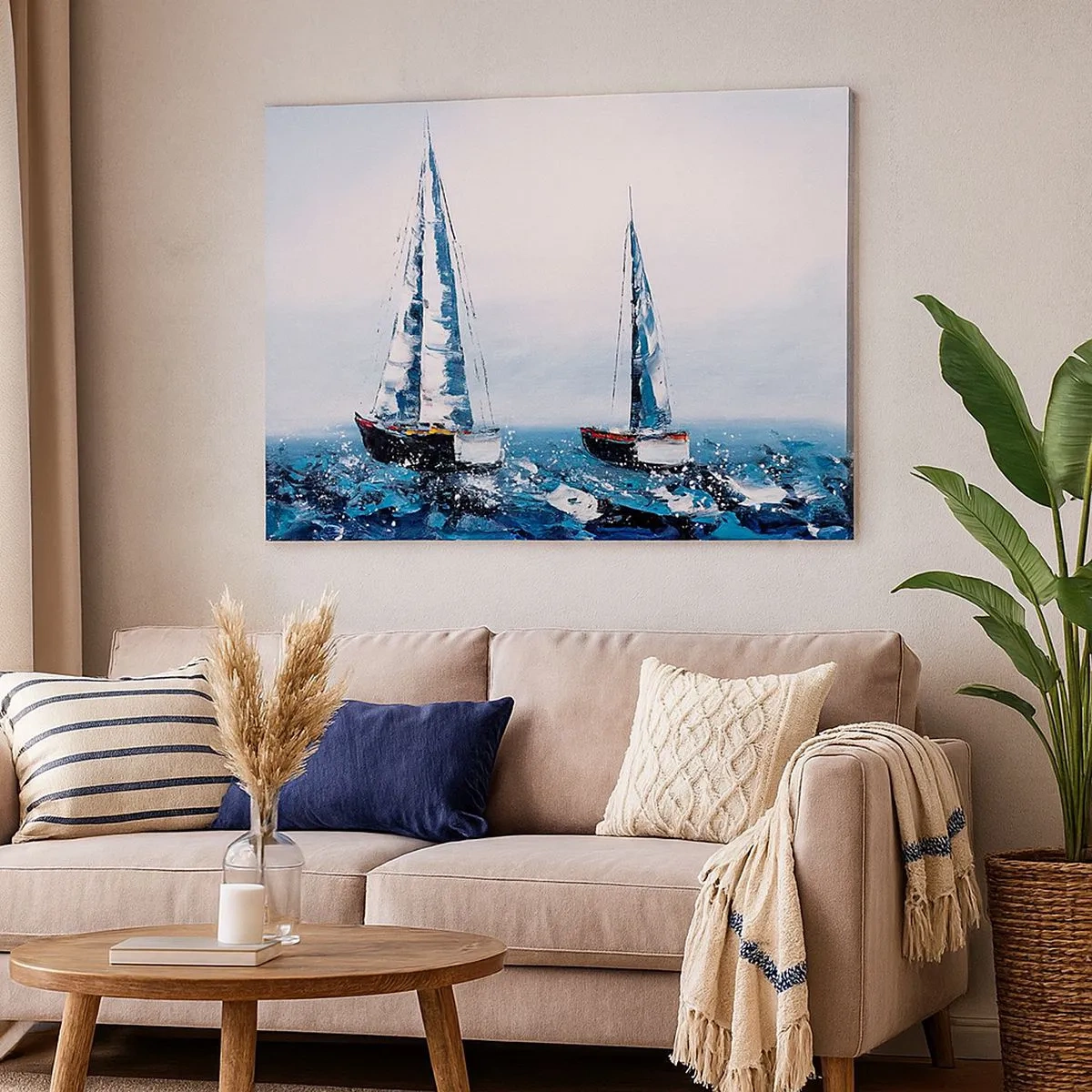 Canvas picture - Sailboats on a stormy sea in a painterly composition - 70x50cm - Brotherhood of Wind - Modern wall decoration for the living room and bedroom ARTTOR