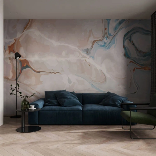 Self-Adhesive Photo Wallpaper Deluxe Sticker - Blue Meanders under White - Abstraction, Piece, Modern Pattern - 300x210 cm