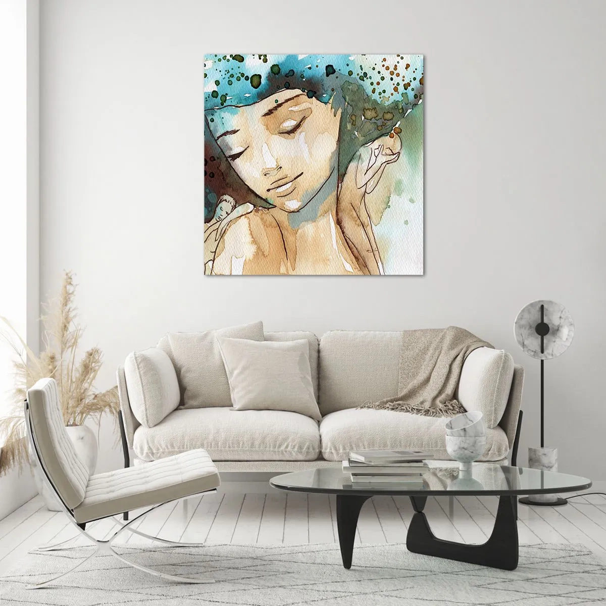 Glass picture - Lady in Blue - 70x70 cm