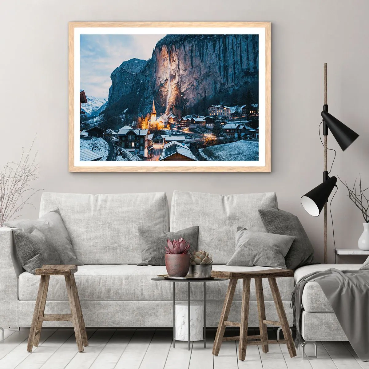 Poster in light oak frame - Sparkling Winter Spirit - 100x70 cm