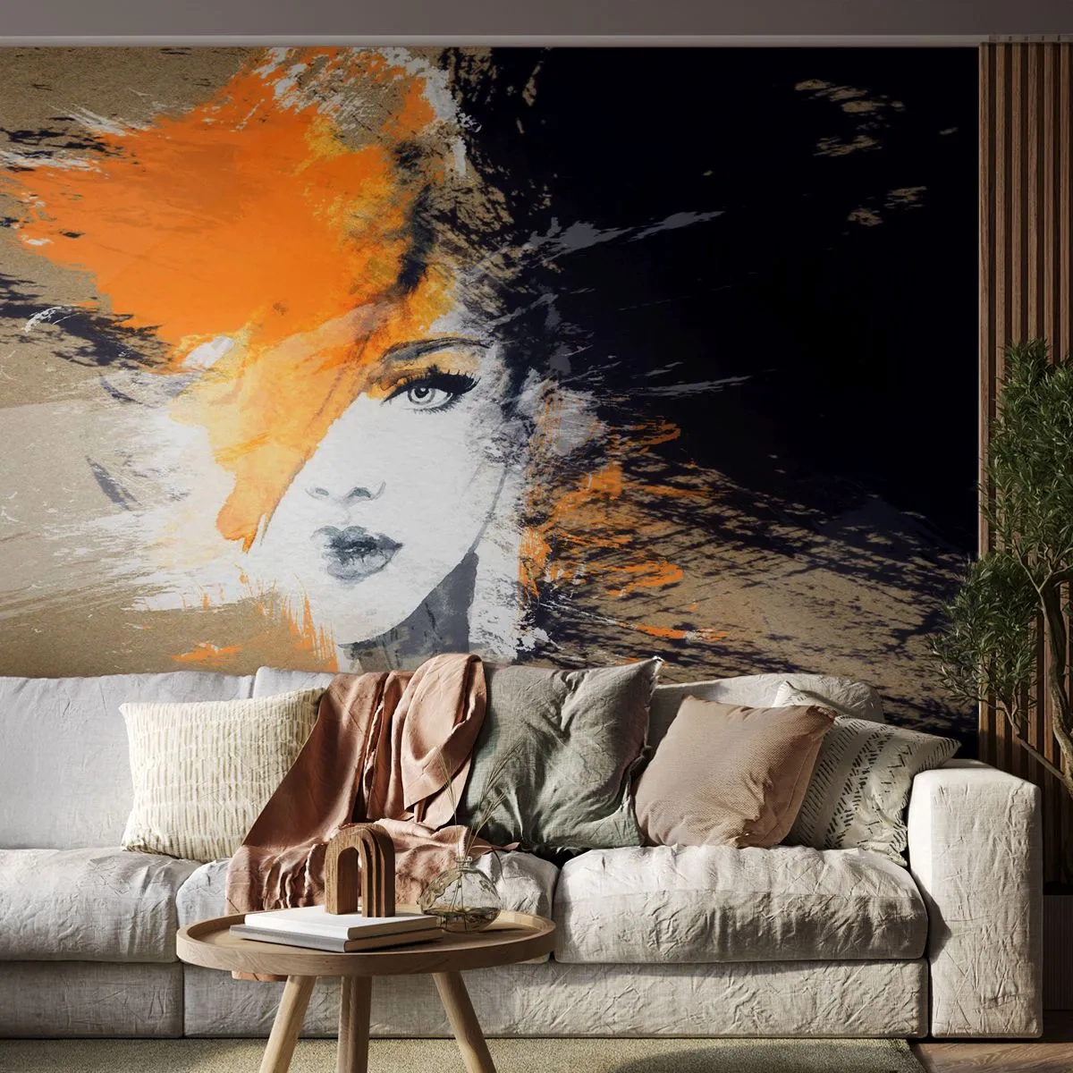 Photo Wallpaper Premium Canvas - And There Was Light - Abstraction, Woman's Face, Woman - 300x210 cm