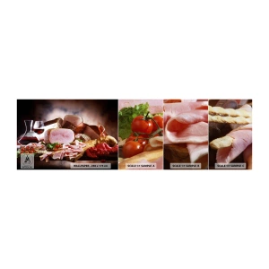 Photo Wallpaper Sample Self-Adhesive Deluxe Sticker - Culinary Dream with a Decanter - Gastronomy, Meats, Tomatoes - 100x30 cm