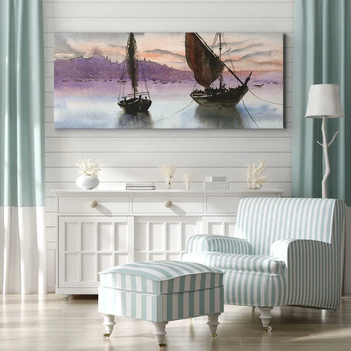 Canvas picture - Evening at the Port - 90x30 cm