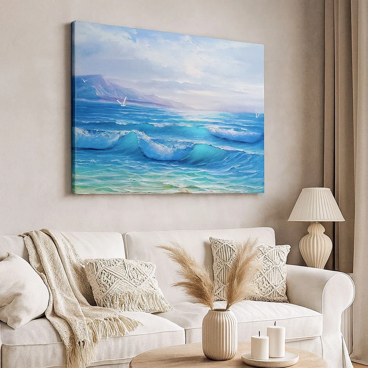 Canvas picture - A picturesque seascape with waves and a blue sky - 70x50cm - It Brings Bliss - Modern wall decoration for the living room and bedroom ARTTOR