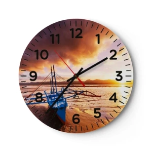 Wall clock - Clock on glass - After a Long Day, Stretching on the Sand - 40x40 cm