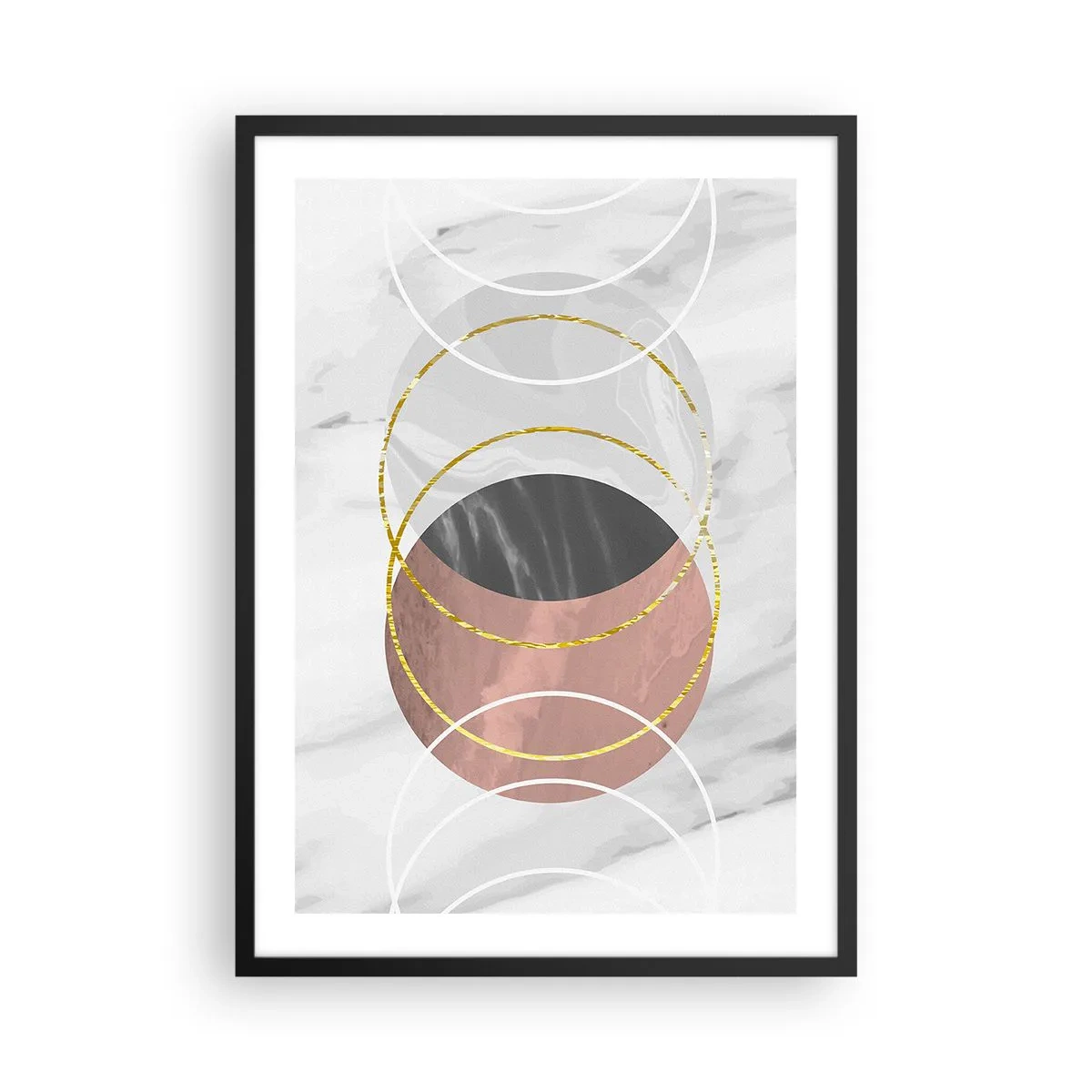 Poster in black frame - Abstract composition with circles and gold accents - 50x70cm - Music of the Spheres - Modern wall decoration for the living room and bedroom ARTTOR