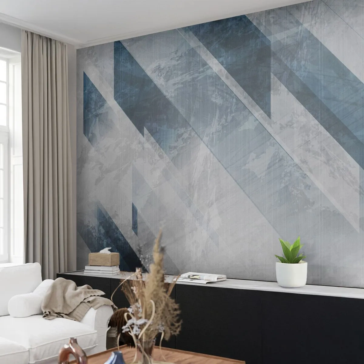 Photo Wallpaper Premium Sand - Spacial Composition - Movement of Greys - Abstraction, Piece, Modern Pattern - 100x70 cm