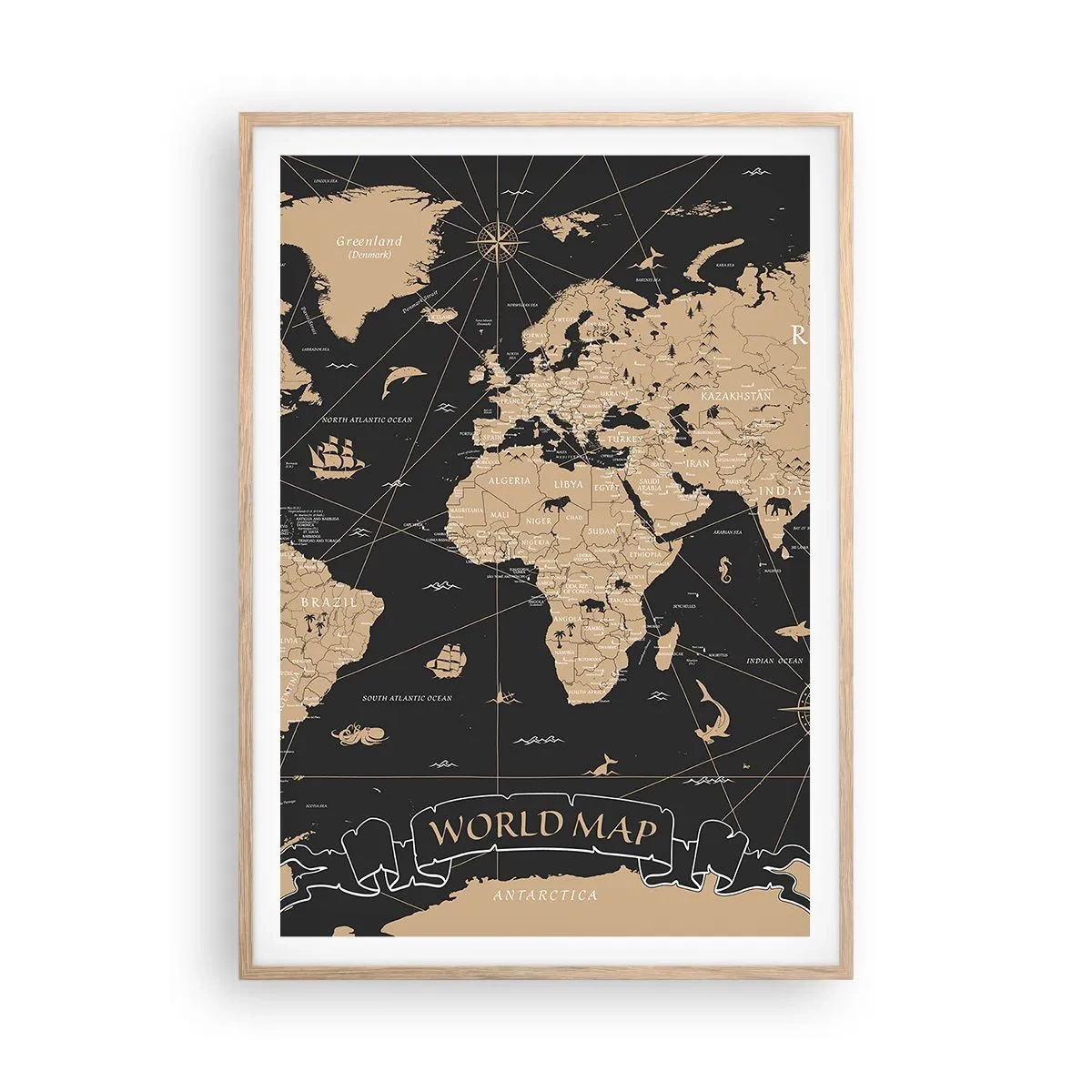 Poster in light oak frame - Borders of My World - 70x100 cm