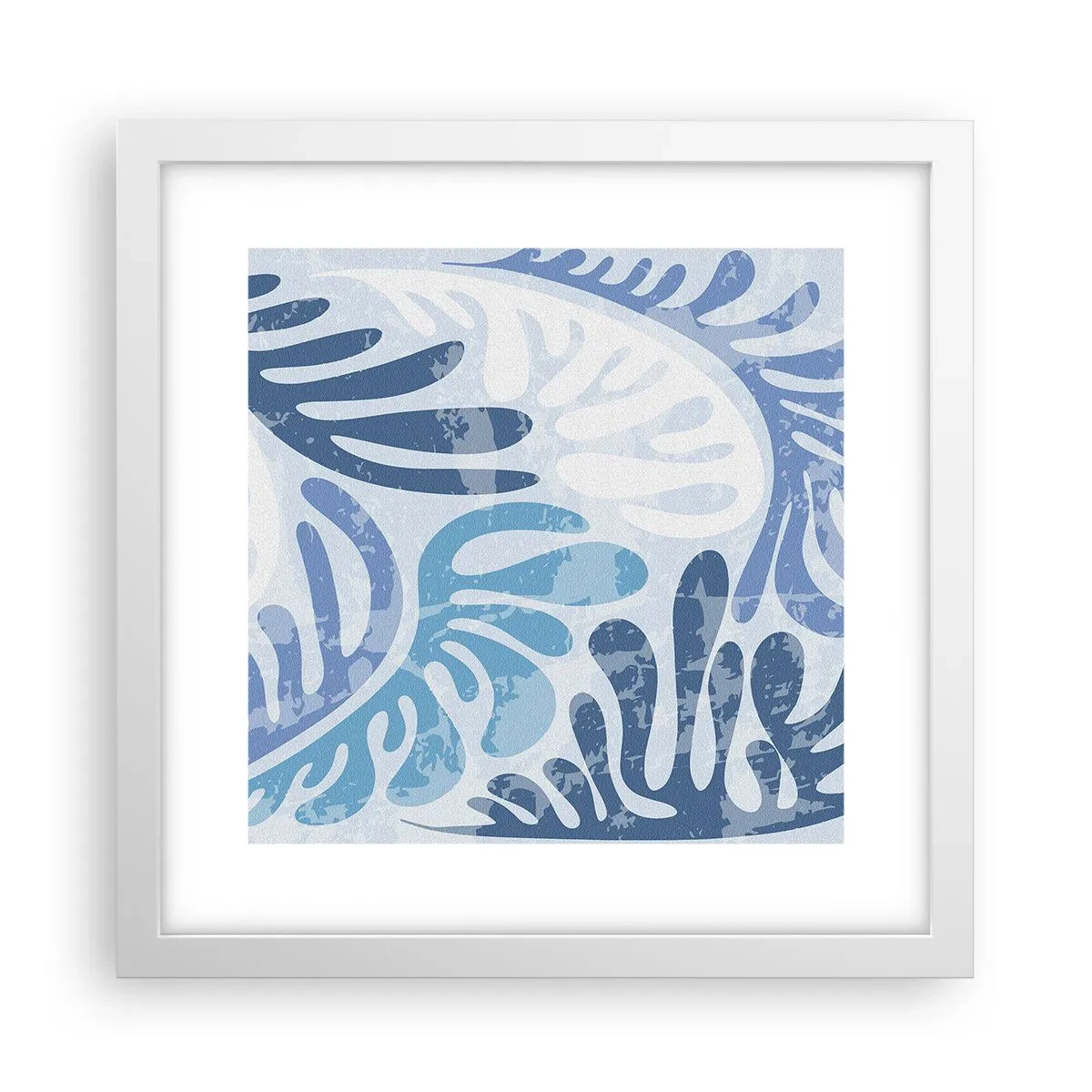 Poster in white frmae - Blue Ferns - 30x30 cm