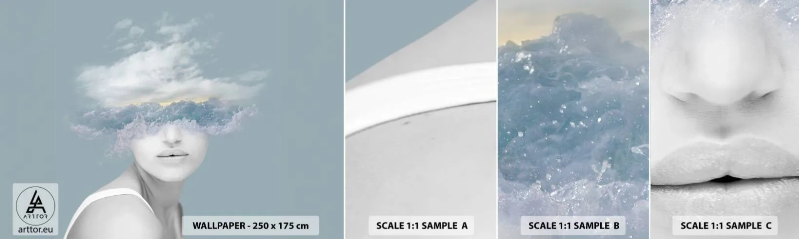 Photo Wallpaper Sample Self-Adhesive Deluxe Sticker - With the Head In the Clouds - Bright, Portrait, Clouds - 100x30 cm