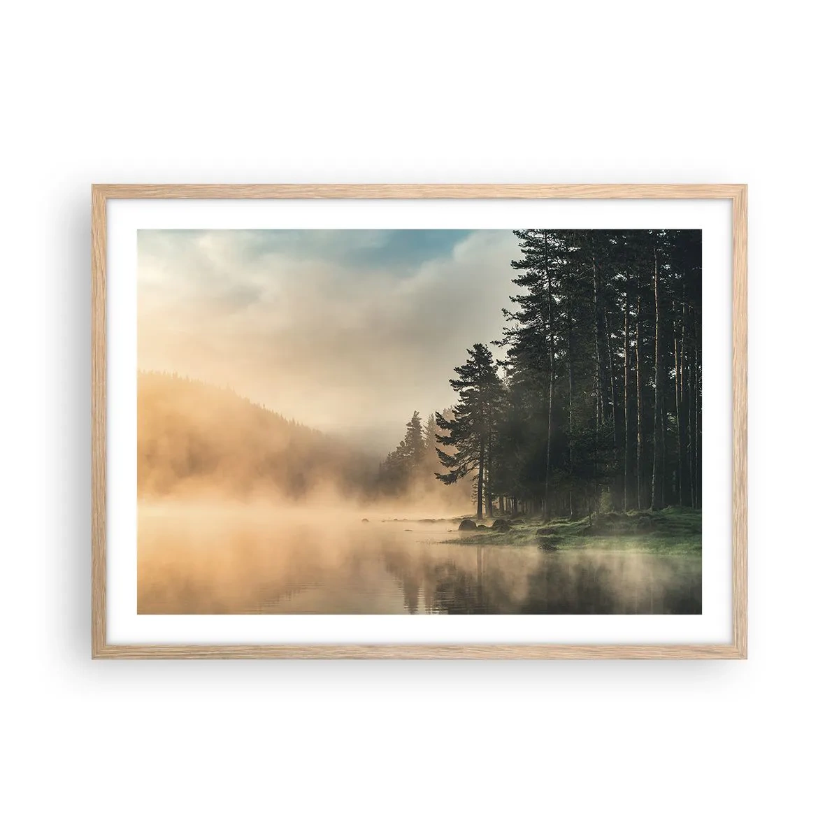 Poster in light oak frame - Birth of a Day - 70x50 cm