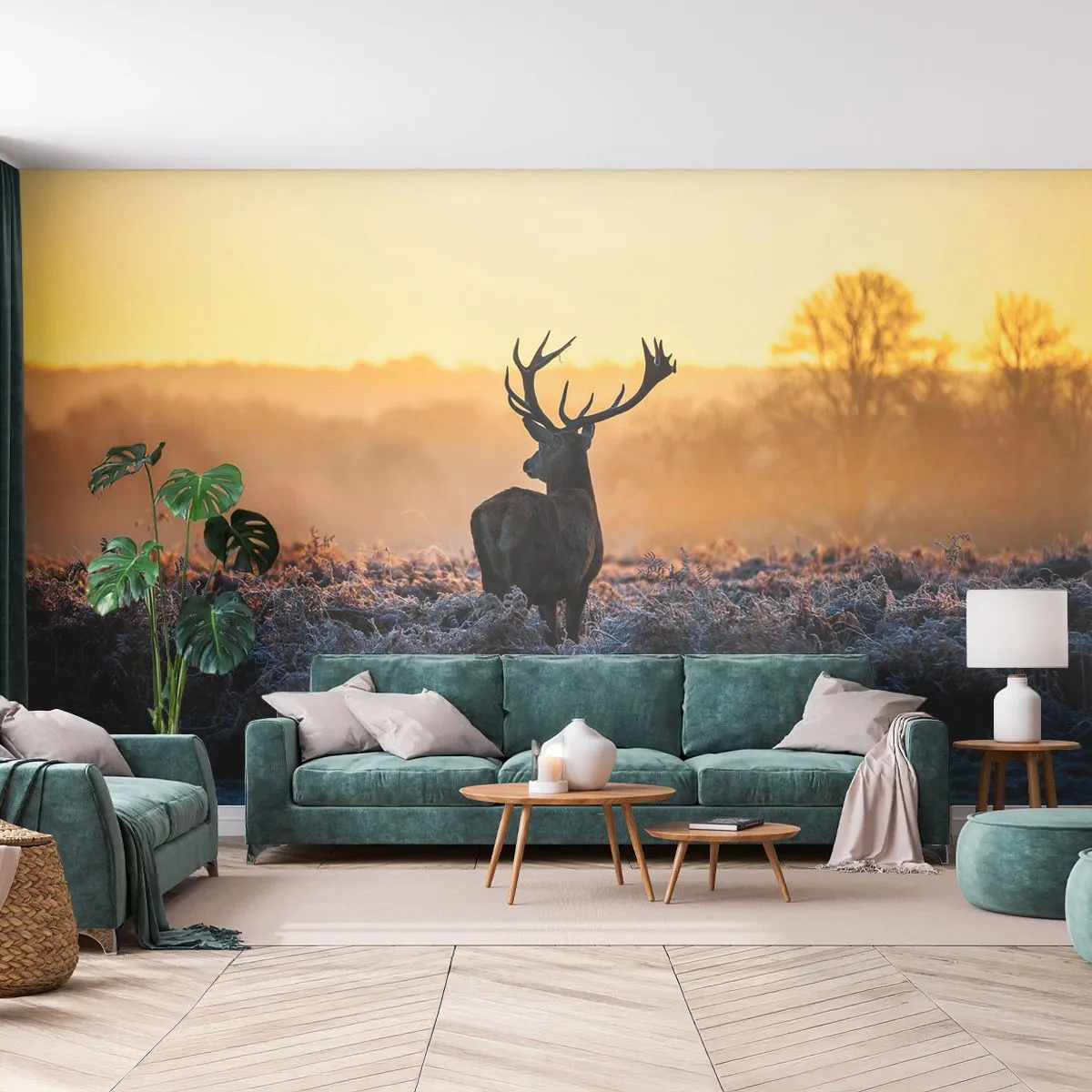 Photo Wallpaper Standard Eco - Crowned in Its Kingdom - Landscape, Animals, Deer - 300x210 cm