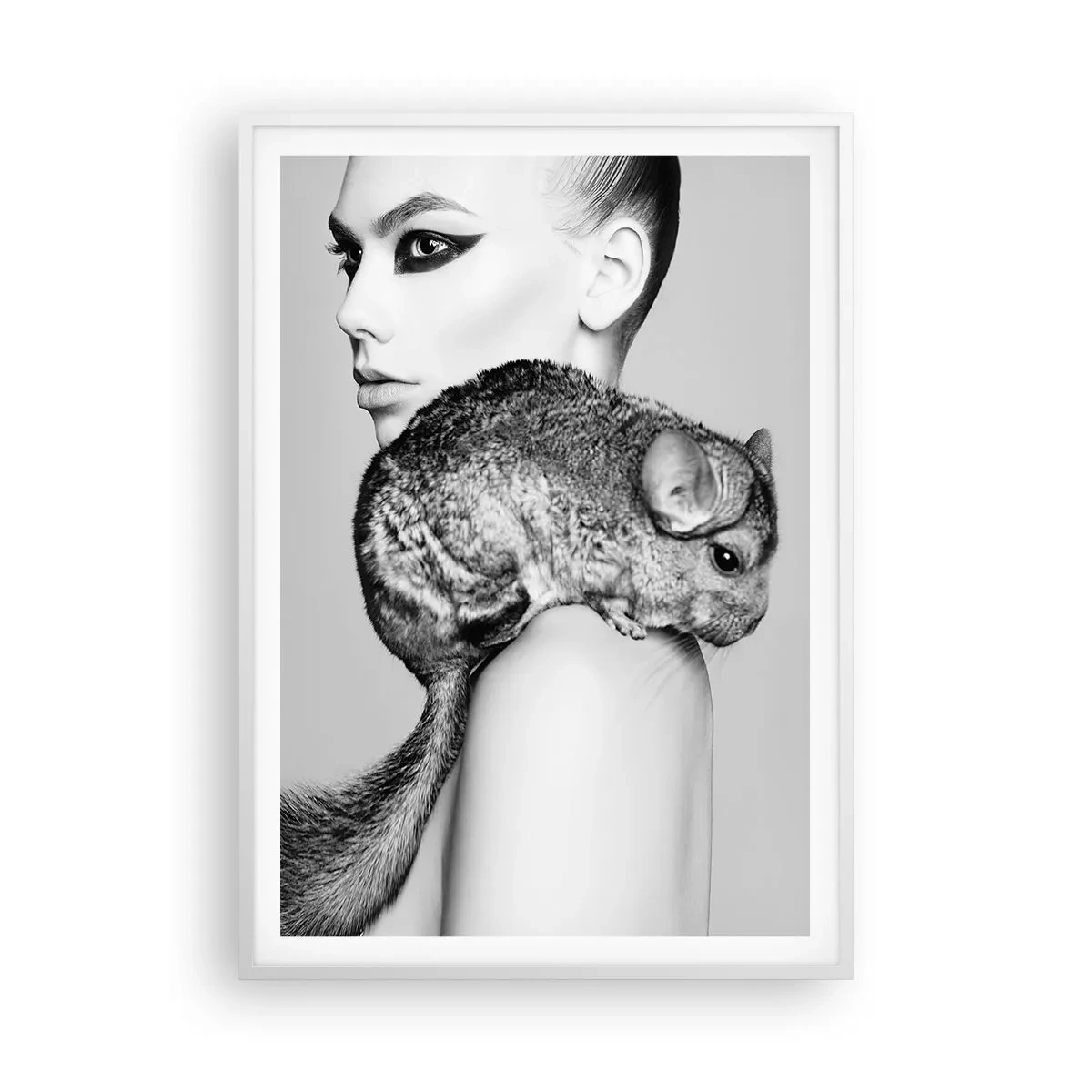 Poster in white frmae - Lady with a Chinchilla - 70x100 cm