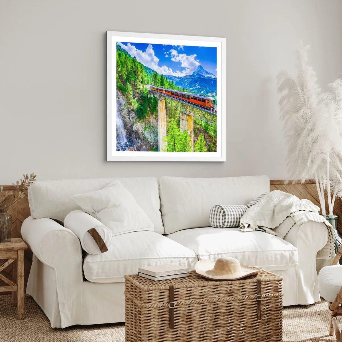 Poster in white frmae - Train Through the Alps - 50x50 cm