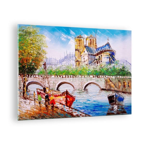 Glass picture - Bridge and boats against the backdrop of the historic cathedral - 70x50cm - Their Time Never Passes - Modern wall decoration for the living room and bedroom ARTTOR