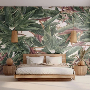 Self-Adhesive Photo Wallpaper Deluxe Sticker - Emerald and Lilac Thicket - Flowers, Hawaii, Leaves - 250x175 cm