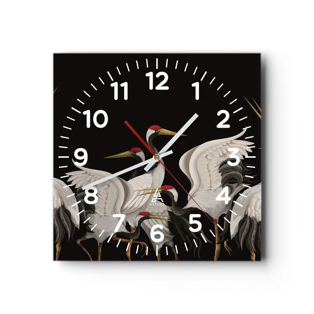 Wall clock - Clock on glass - Bird Affairs - 40x40 cm