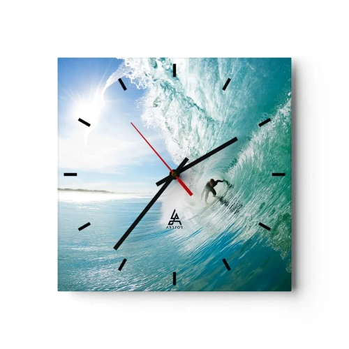 Wall clock - Clock on glass - Riding the Wave - 30x30 cm