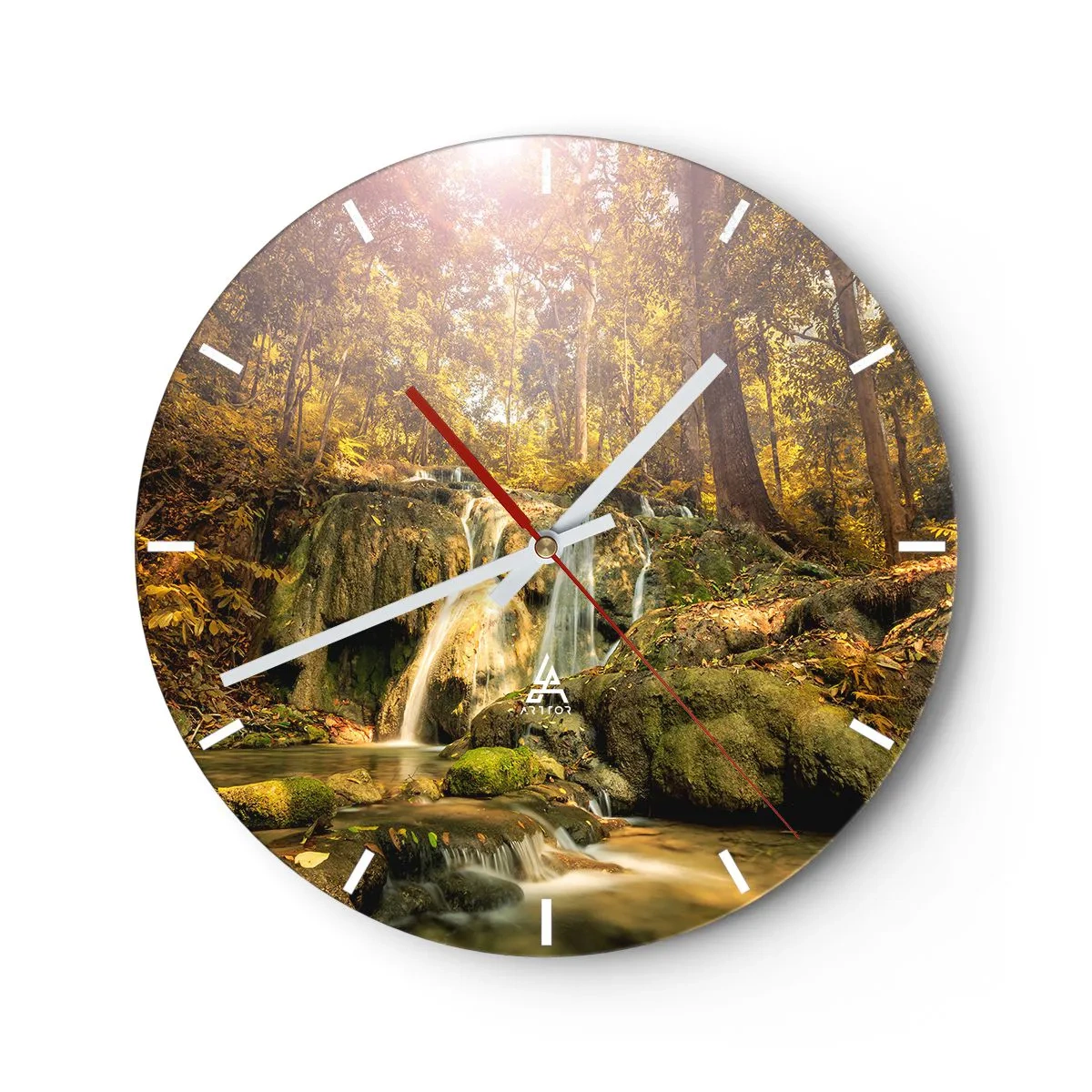 Wall clock - Clock on glass - Forest Cascade in Green - 40x40 cm