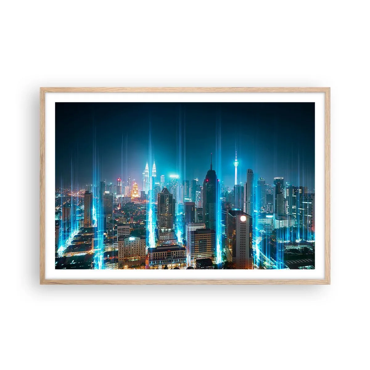 Poster in light oak frame - Berlin Lights - 91x61 cm