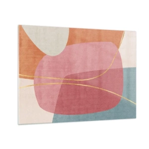 Glass picture - Pastel shapes with intersecting gold lines - 70x50cm - Pastel Composition with a Golden Note - Modern wall decoration for the living room and bedroom ARTTOR