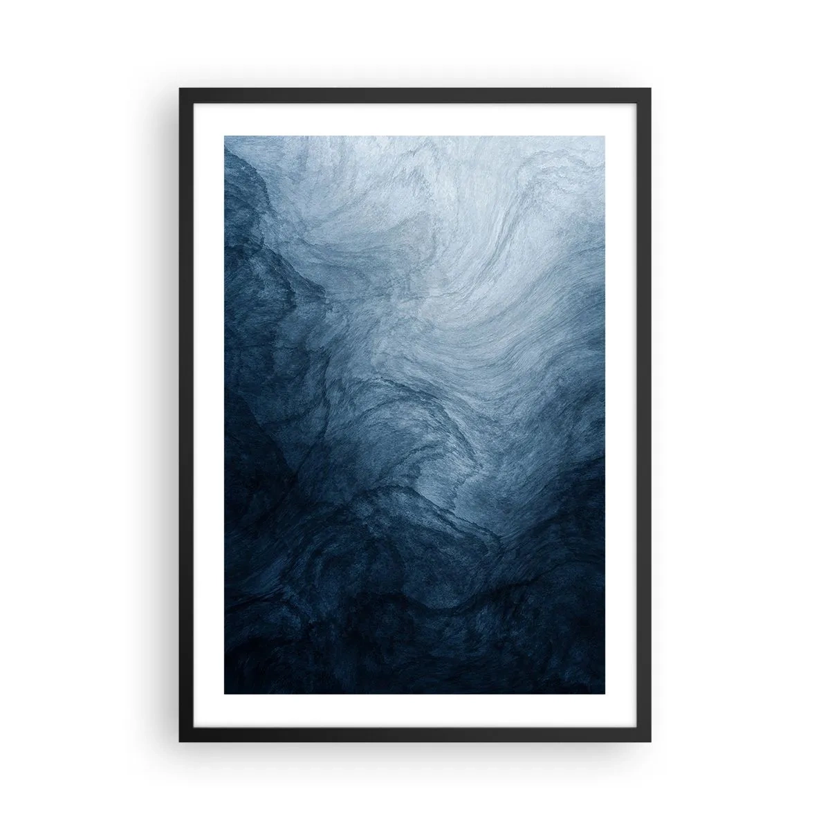Poster in black frame - Abstract composition in shades of navy blue - 50x70cm - Going Deep - Modern wall decoration for the living room and bedroom ARTTOR