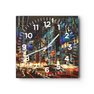 Wall clock - Clock on glass - Evening Street Bustle - 40x40 cm