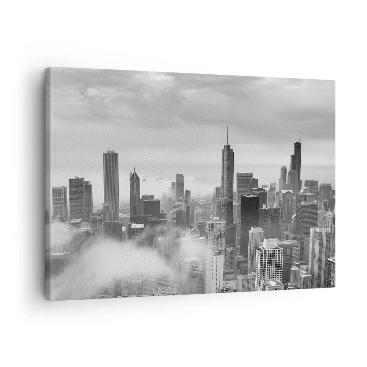 Canvas picture - City panorama with skyscrapers in the clouds in black and white - 70x50cm - American Landscape - Modern wall decoration for the living room and bedroom ARTTOR