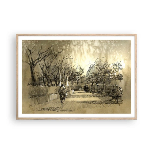 Poster in light oak frame - Moment Stopped with a Feather - 100x70 cm