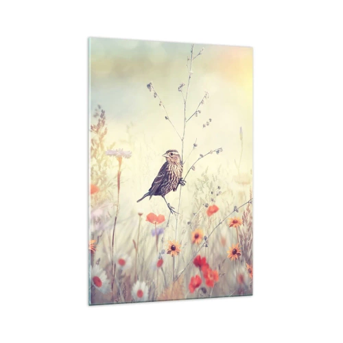 Glass picture - Bird Portrait with a Meadow in the Background - 70x100 cm