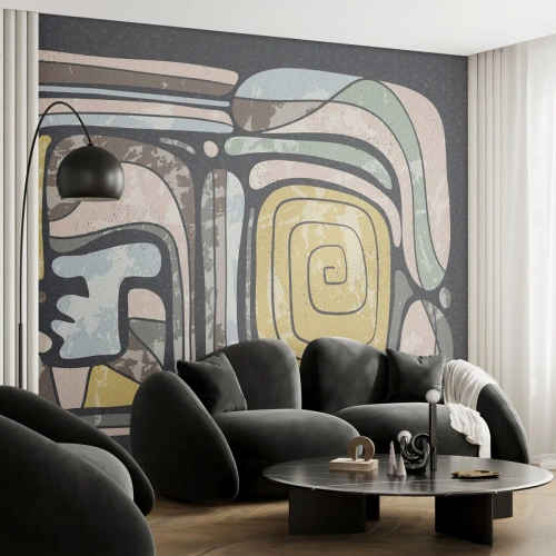 Custom Wallpaper Premium Sand - Abstract in Precolumbian Style - Abstraction, Boho, Aged