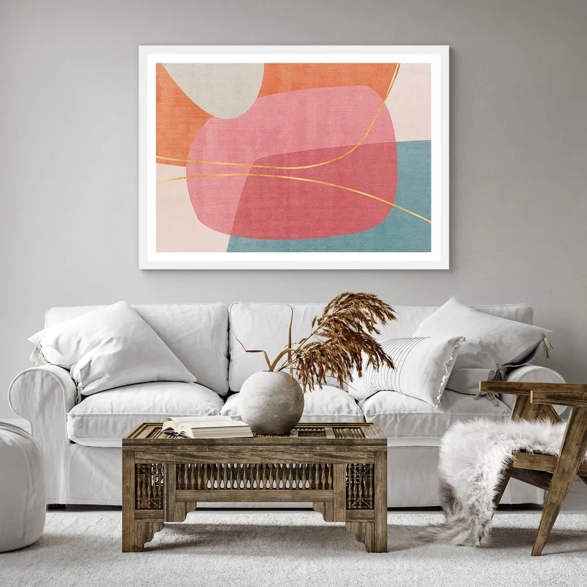 Poster in white frmae - Pastel Composition with a Golden Note - 30x30 cm