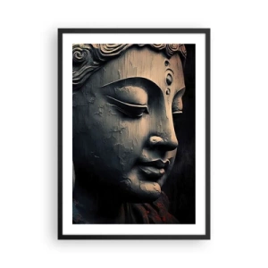 Poster in black frame - Close-up of a Buddha sculpture in warm light - 50x70cm - In Harmony with the World - Modern wall decoration for the living room and bedroom ARTTOR