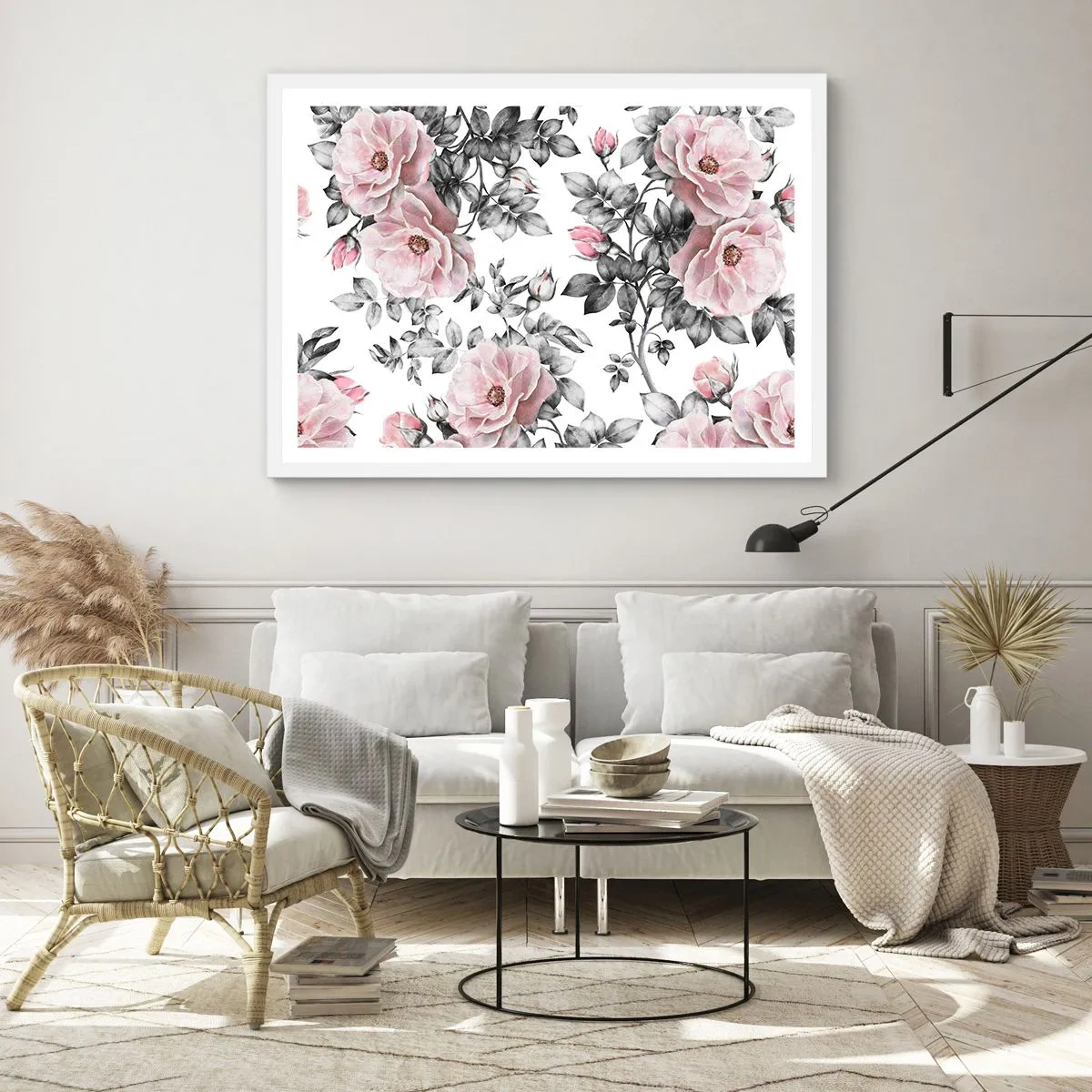 Poster in white frmae - Getting Lost in Rose Flowers - 70x50 cm