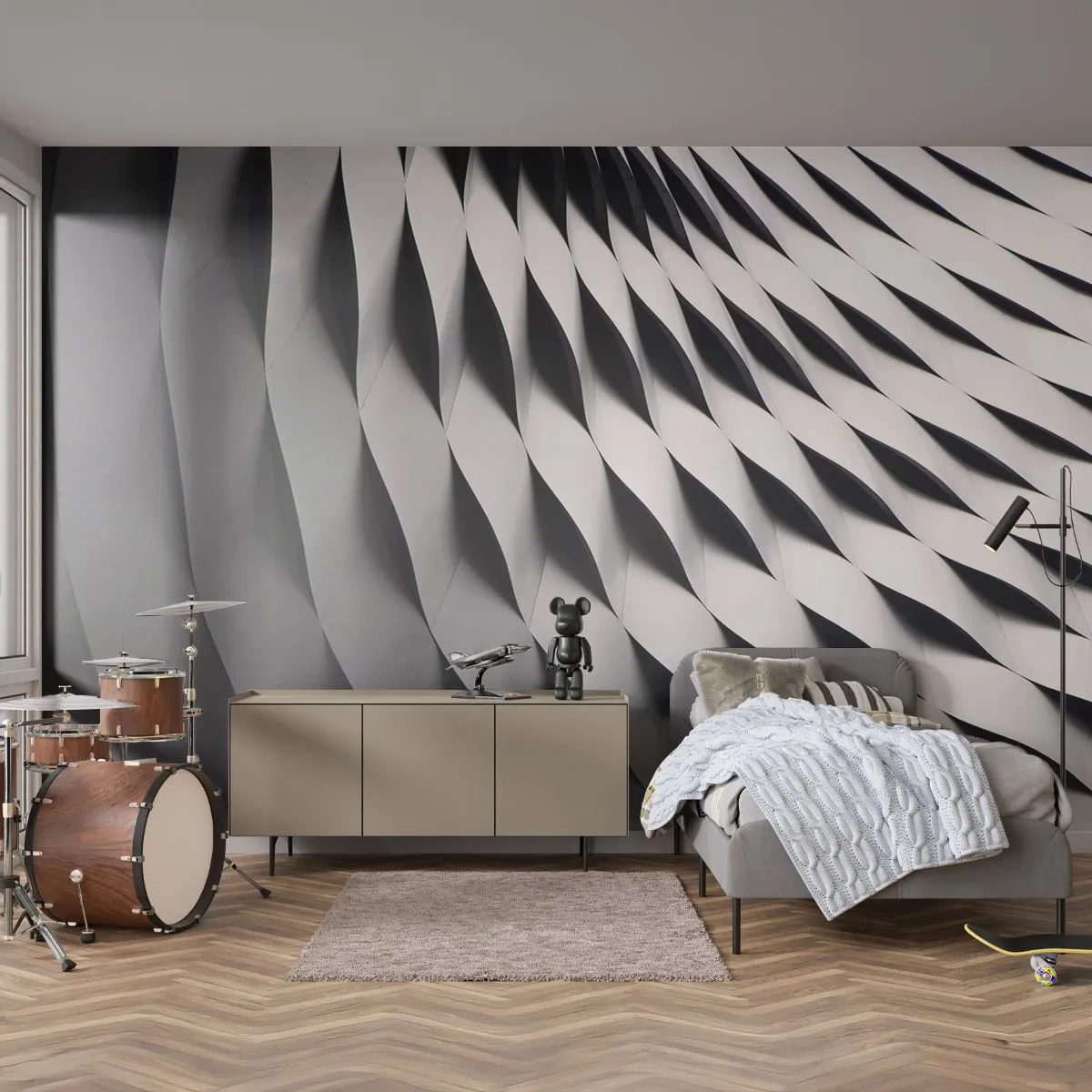 Self-Adhesive Photo Wallpaper Deluxe Sticker - On the Surface of the Wave - Modern, Abstraction, steel - 500x350 cm