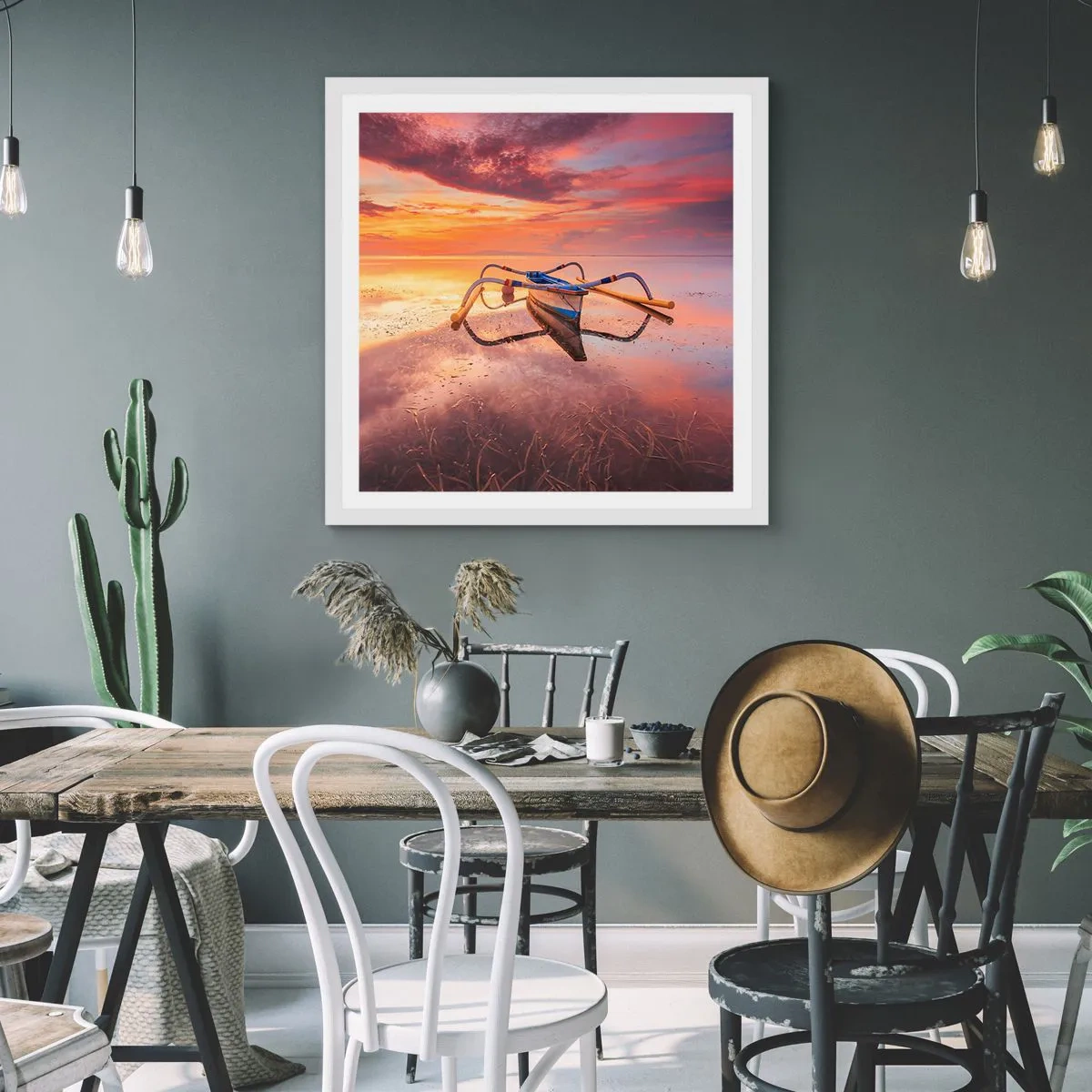 Poster in white frmae - Tranquility of Tropical Evening - 50x50 cm