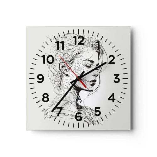 Wall clock - Clock on glass - Portrait in Thoughts - 40x40 cm