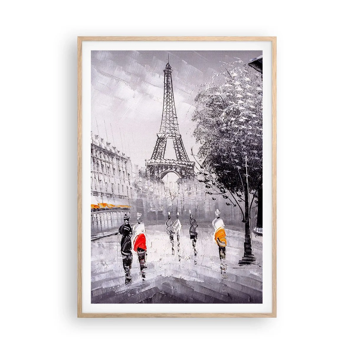 Poster in light oak frame - Parisian Walk - 70x100 cm