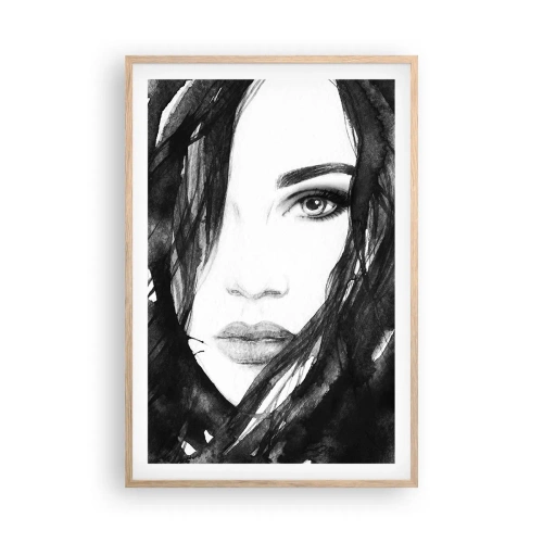 Poster in light oak frame - Portriat of a Lady in Black and White - 61x91 cm