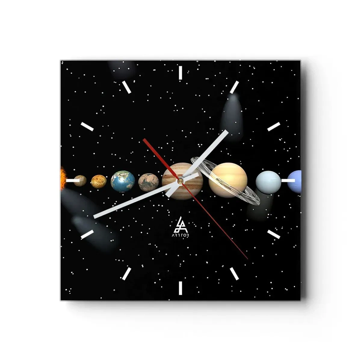 Wall clock - Clock on glass - Planets are Revolving - 40x40 cm