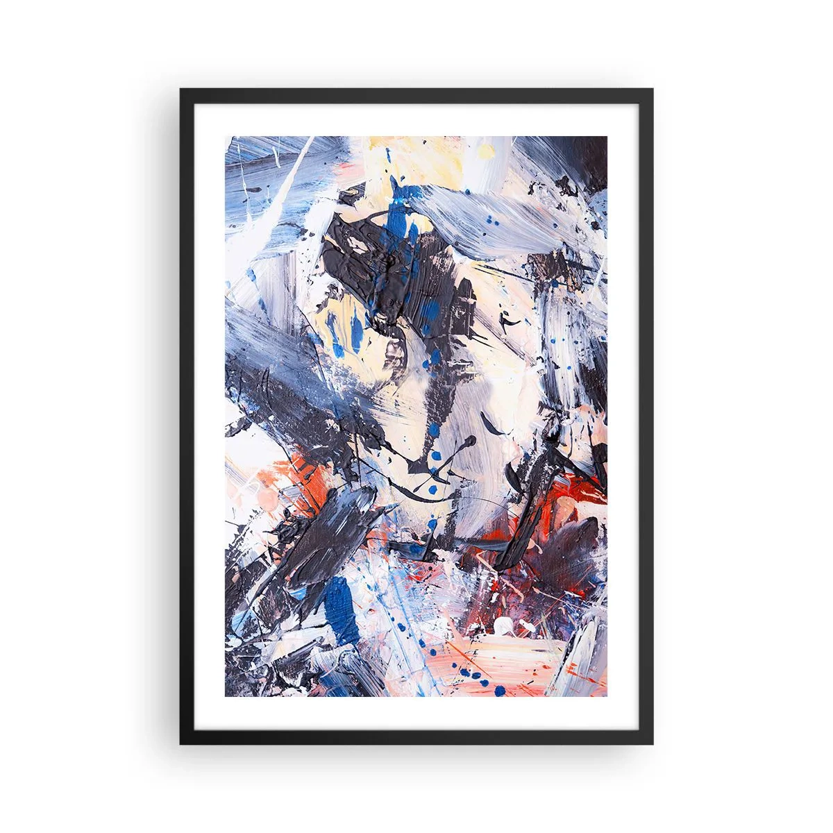 Poster in black frame - Abstract composition in shades of blue and orange - 50x70cm - Crazy Dance of Abstraction - Modern wall decoration for the living room and bedroom ARTTOR