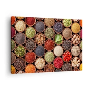 Canvas picture - Colorful spices in round containers - 70x50cm - All Flavours of the World - Modern wall decoration for the living room and bedroom ARTTOR