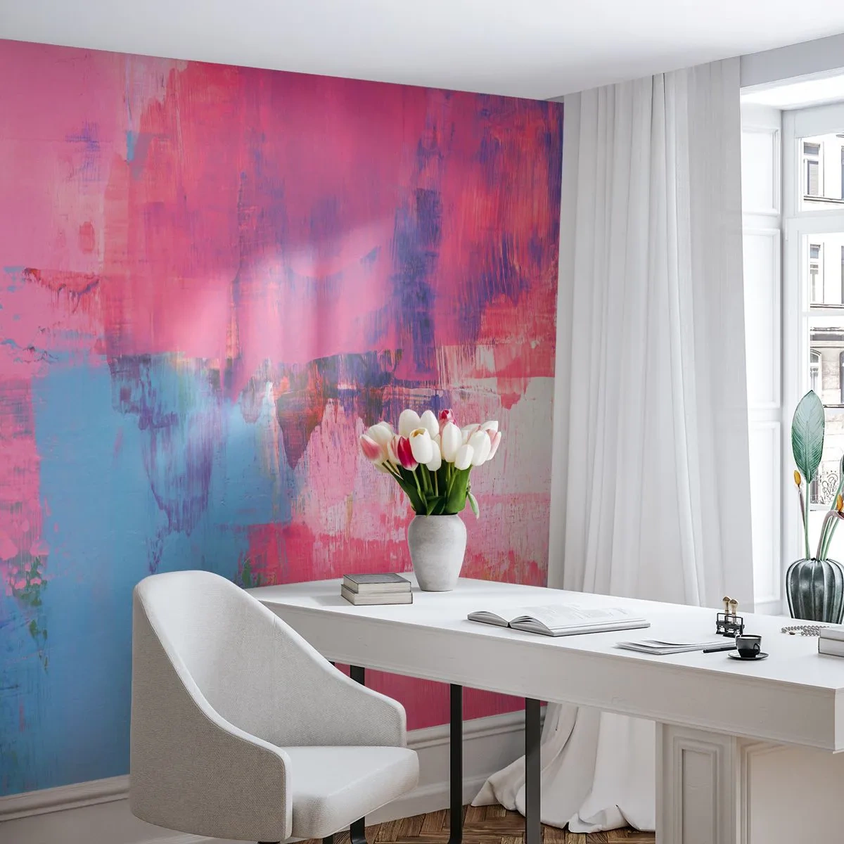 Photo Wallpaper Premium Sand - Pink, Blue and a Pinch of Light - Abstraction, Minimalism, Piece - 100x70 cm