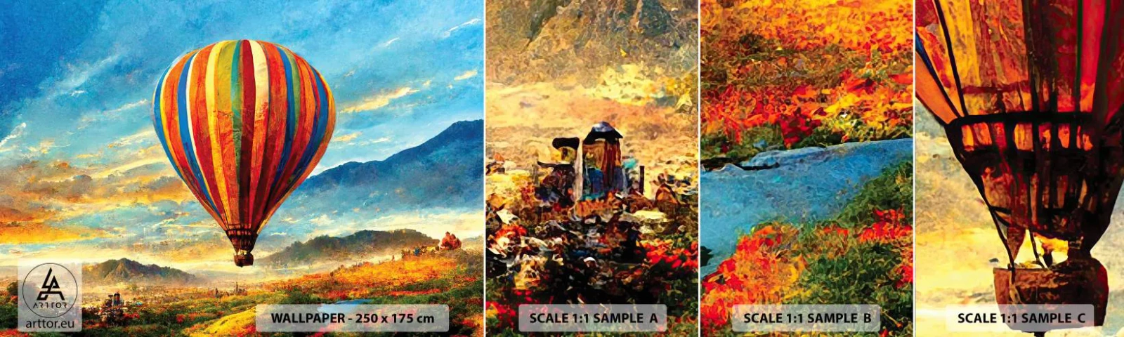 Photo Wallpaper Sample Standard Eco - More Can Be Seen in Silence - Balloon, Landscape, Nature - 100x30 cm