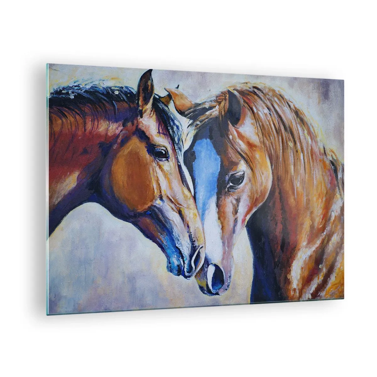 Glass picture - Two horses in a tender gesture of closeness - 70x50cm - Is This Friendship Or Love? - Modern wall decoration for the living room and bedroom ARTTOR