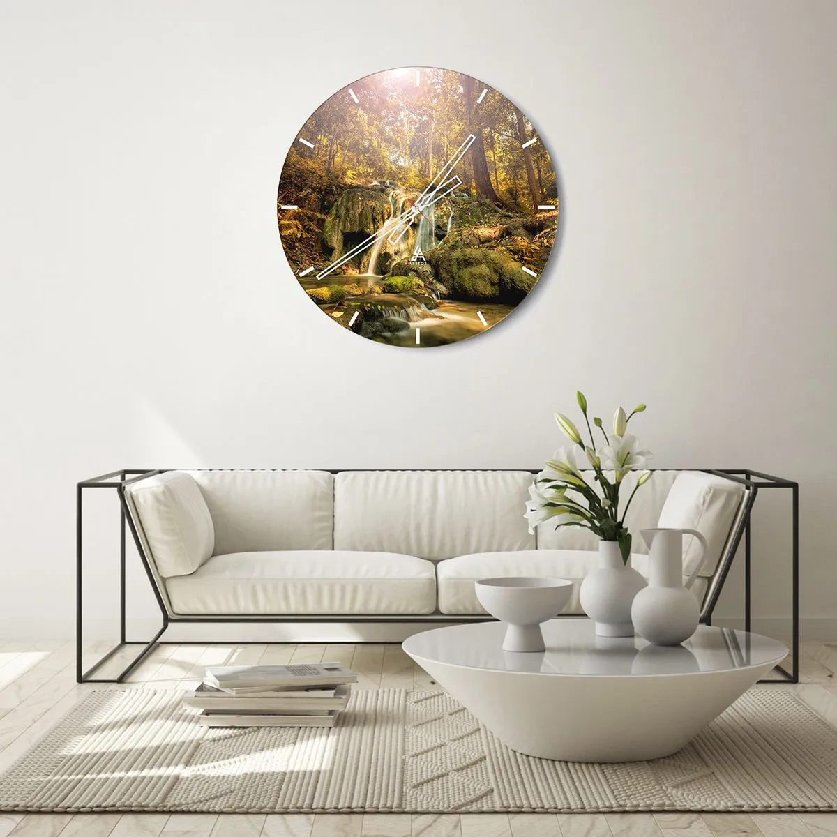 Wall clock - Clock on glass - Forest Cascade in Green - 40x40 cm