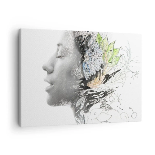 Canvas picture - Profile of a woman in an artistic collage of nature and blackness - 70x50cm - Immersed in Nature - Modern wall decoration for the living room and bedroom ARTTOR