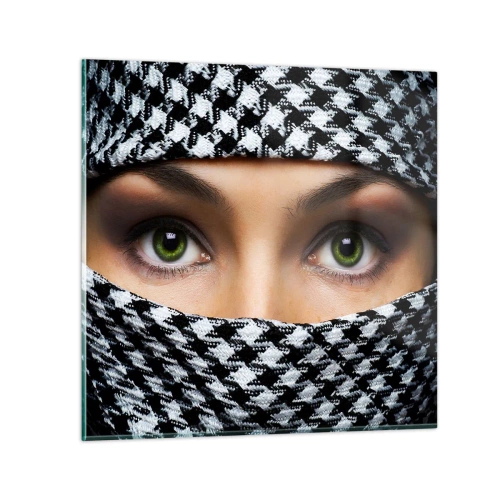 Glass picture - Portrait of Head-scarfed Beauty - 70x70 cm