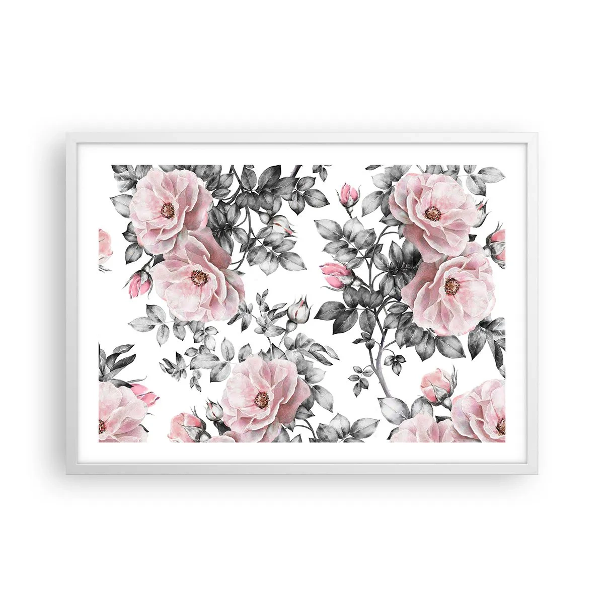 Poster in white frmae - Getting Lost in Rose Flowers - 70x50 cm